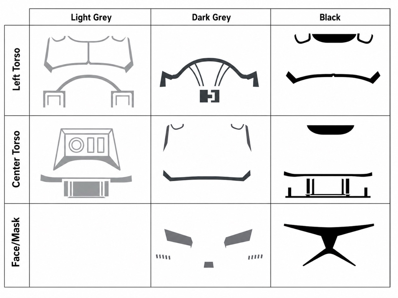A clone trooper print design broken into separate grayscale layers for pad printing cliches.
